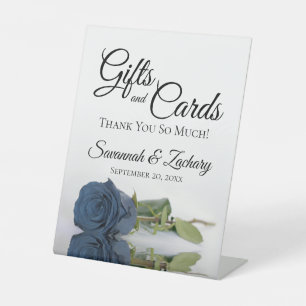 Gifts & Cards Dusty Steel Blue Roos Hartelijk dank Reclamebord Met Voetstuk