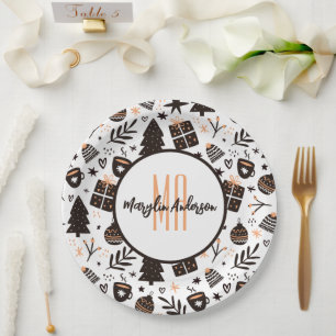 GIFTS CHRISTMAS TREES & ORNAMENS PATTERN MONOGRAM PAPIEREN BORDJE