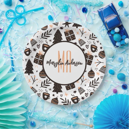 GIFTS CHRISTMAS TREES & ORNAMENS PATTERN MONOGRAM PAPIEREN BORDJE (Feest)