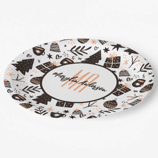 GIFTS CHRISTMAS TREES & ORNAMENS PATTERN MONOGRAM PAPIEREN BORDJE (Gekanteld)