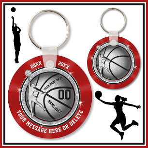 Gifts for Girl Basketball Players, Red and White Sleutelhanger