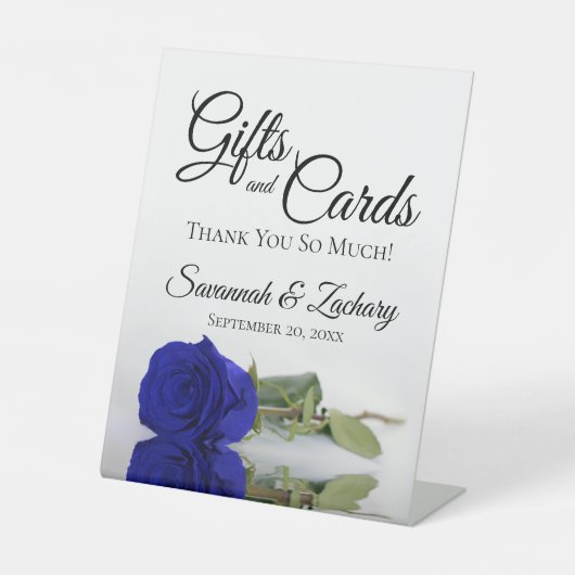 Gifts & Kaarten Royal Blue of Cobalt Roos Dank u w Reclamebord Met Voetstuk (Voorkant)