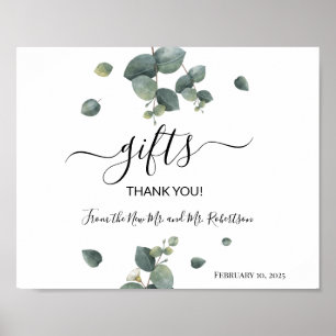 Gifts Shower Weddenschap Greenery Eucalyptus Sign Poster
