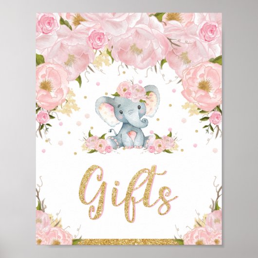 Gifts Sign Poster Elephant Birthday Baby shower (Voorkant)