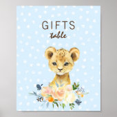 Gifts Table Baby shower Lion Cub Floral Blue Poster (Voorkant)