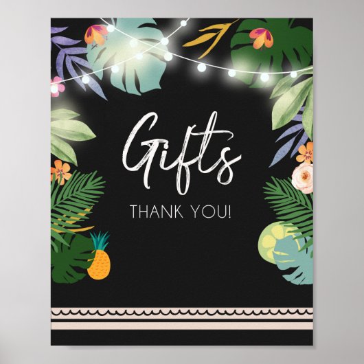 Gifts Table Luau Tropical Birthday Shower Sign Poster (Voorkant)