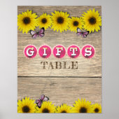 Gifts Table Sign Sunflower Roze Baby shower Poster (Voorkant)