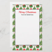 Gifts Trees Green Red White Merry Kerstmis Briefpapier (Voorkant / Achterkant)