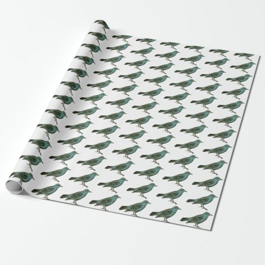 Giftwrap: Blauwvogels van geluk Cadeaupapier (Uitgerold)