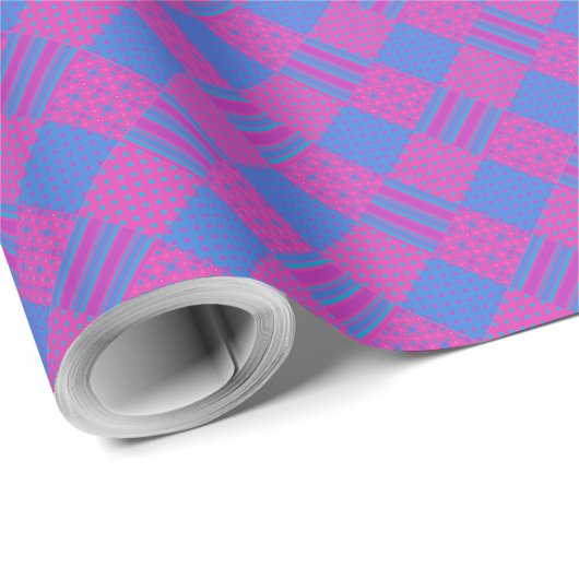 Giftwrap Roze, Blauw, Paarse Faux-patchwork Cadeaupapier (Rol Hoek)