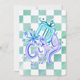 Gifty Time Blue Purple Checkerboard Christmas Feestdagenkaart