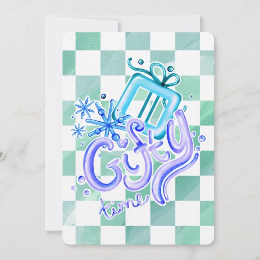 Gifty Time Blue Purple Checkerboard Christmas Feestdagenkaart (Voorkant)