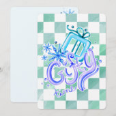 Gifty Time Blue Purple Checkerboard Christmas Feestdagenkaart (Voorkant / Achterkant)