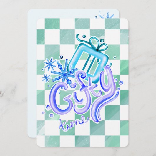 Gifty Time Blue Purple Checkerboard Christmas Feestdagenkaart (Voorkant / Achterkant)