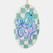 Gifty Time Blue Purple Checkerboard Oval Keramisch Ornament (Rechts)