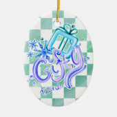 Gifty Time Blue Purple Checkerboard Oval  Keramisch Ornament (Voorkant)