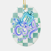 Gifty Time Blue Purple Checkerboard Oval Keramisch Ornament (Achterkant)