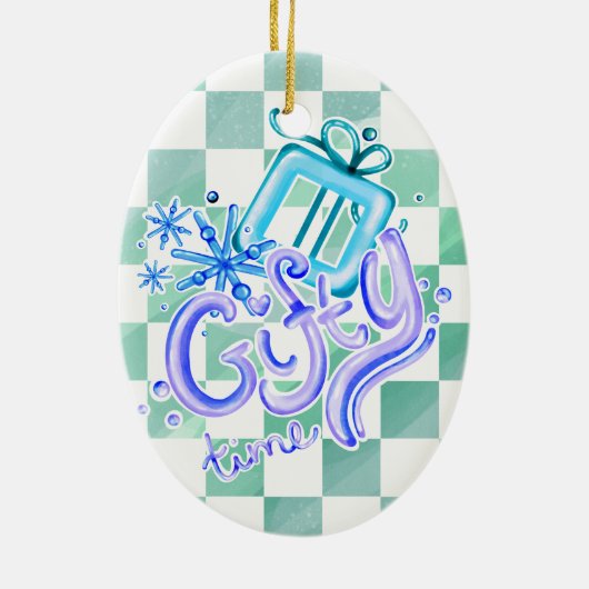 Gifty Time Blue Purple Checkerboard Oval  Keramisch Ornament (Achterkant)