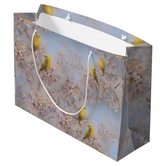 Giftzak met gele vogels groot cadeauzakje (Achterkant Gekanteld)