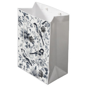 Giftzak met houtskoolgrijze vogeltoile medium cadeauzakje