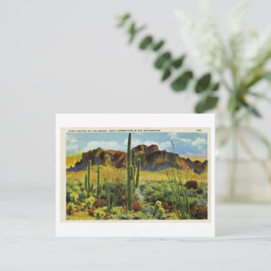 Gigantische Cactus in het woestijnlandschap van he Feestdagenkaart (Staand voorkant)