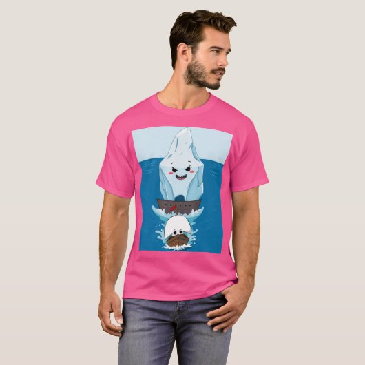 Gigantische ijsberg achtervolgt een klein schip t-shirt (Voorkant volledig)