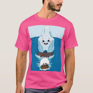 Gigantische ijsberg achtervolgt een klein schip t-shirt