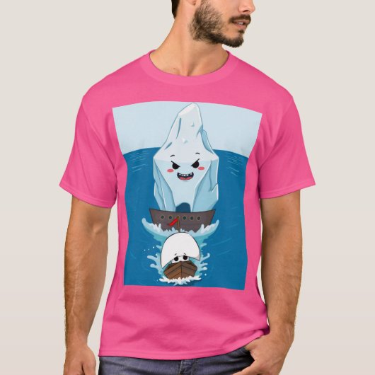 Gigantische ijsberg achtervolgt een klein schip t-shirt (Voorkant)