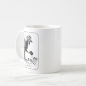 Gigantische kip die door de stad loopt koffiemok (Voorkant links)