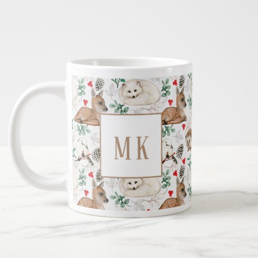 Gigantische Mok, bosdieren met monogram Grote Koffiekop (Links)