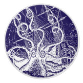 Gigantische Octopus Kraken Attack marine blauw Keramische Knop (Voorkant)