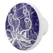 Gigantische Octopus Kraken Attack marine blauw Keramische Knop (Rechts)