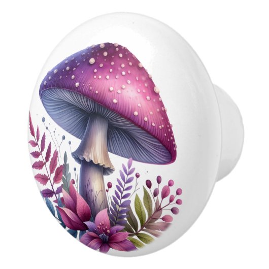 Gigantische Paarse paddenstoel met bloemen Keramische Knop (Rechts)