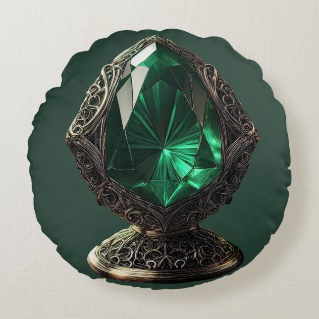 Gigantische smaragd in sterling zilveren sokkel rond kussen (Voorkant)