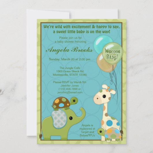 Giggle Gang Baby Shower Invitations Animals Kaart (Voorkant)