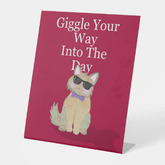 "Giggle" Katzenmotiv mit Spruch - rot Reclamebord Met Voetstuk