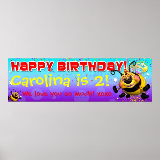 GiggleBellies beeWee Birthday-banner van 40 x 12 i Poster (Voorkant)