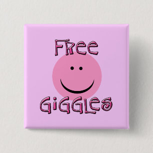 Giggles met Happy Face in Roze Vierkante Button 5,1 Cm