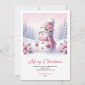 Giggly pink snowman kids greeting card digital  feestdagenkaart (Voorkant)