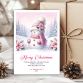 Giggly pink snowman kids greeting card digital  feestdagenkaart