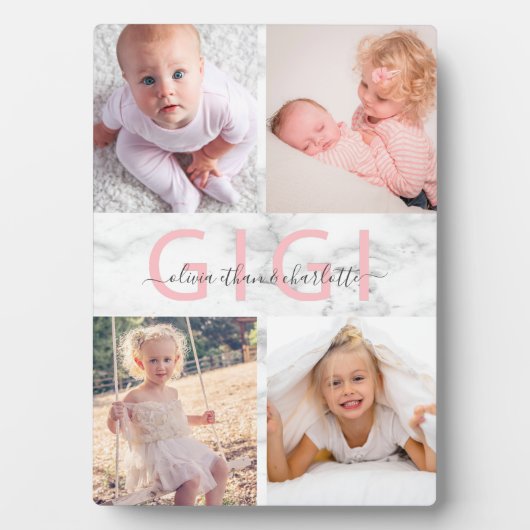Gigi Grandchildren Foto Collage Marble Blush Pink Fotoplaat (voorkant)