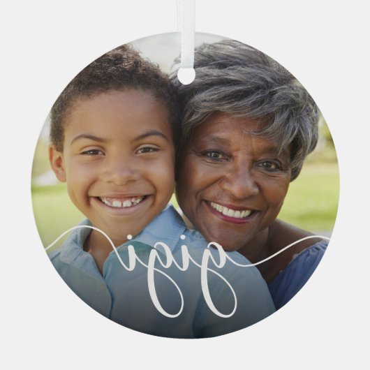 Gigi Grandma Script Overlay Glas Ornament (Achterkant)