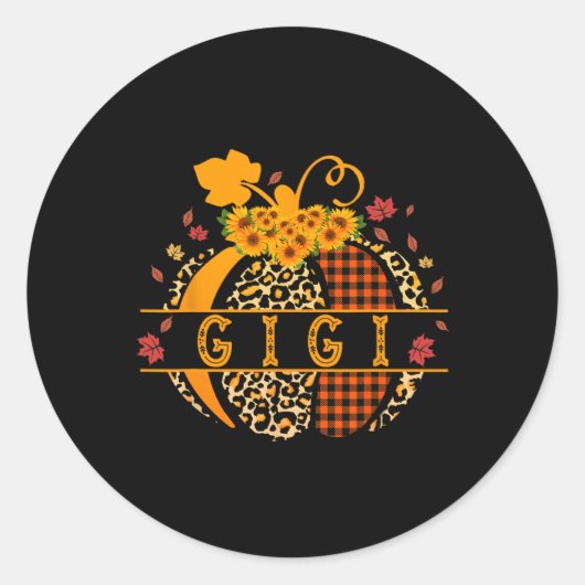 Gigi Leopard Print Pompoen voor oma Gigi Vrouwen Ronde Sticker (Voorkant)