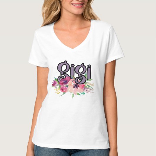 GiGi met Waterverf Flowers T-shirt (Voorkant)