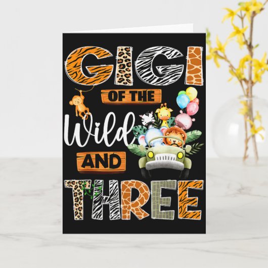 Gigi Of The Wild And Three 3rd Birthday Boy Safari Kaart (Gele Bloem)