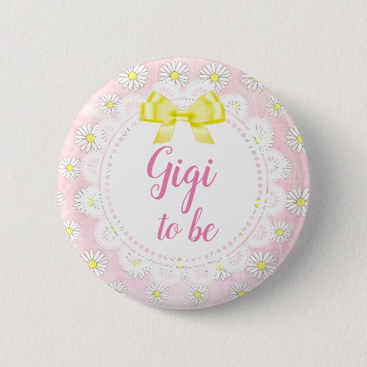 Gigi om Pink Daisies Baby shower Button te zijn (Voorkant)