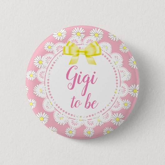 Gigi om Pink Daisies Baby shower Button te zijn (Voorkant)