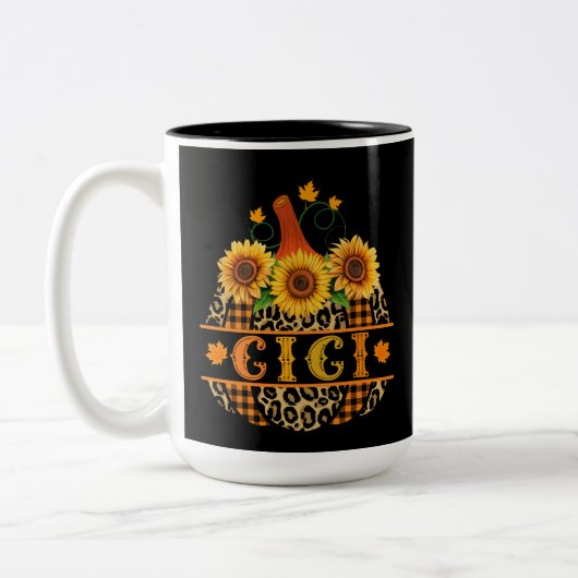 GiGi Pumpkin Leopard Print Sunflower Buffalo Play Tweekleurige Koffiemok (Links)