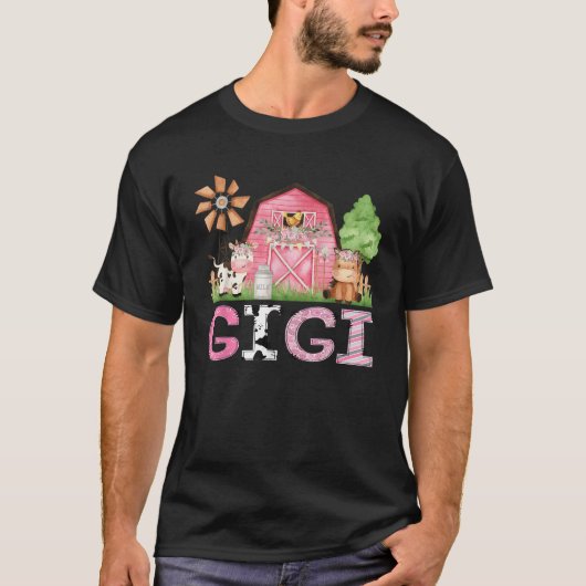 Gigi Roze Boerderij Animal Verjaardag Kinder Match T-shirt (Voorkant)
