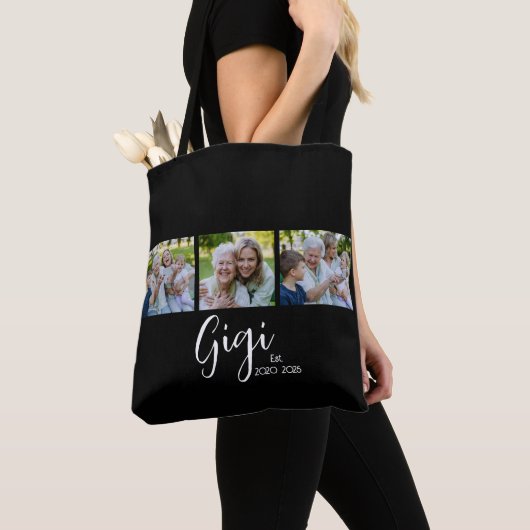 Gigi Vastgestelde Script Zwart 3 Foto Tote Bag (Dichtbij)